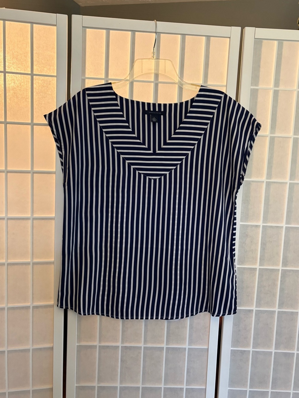 Tommy Hilfiger Navy & White Striped V-Neck Blouse
